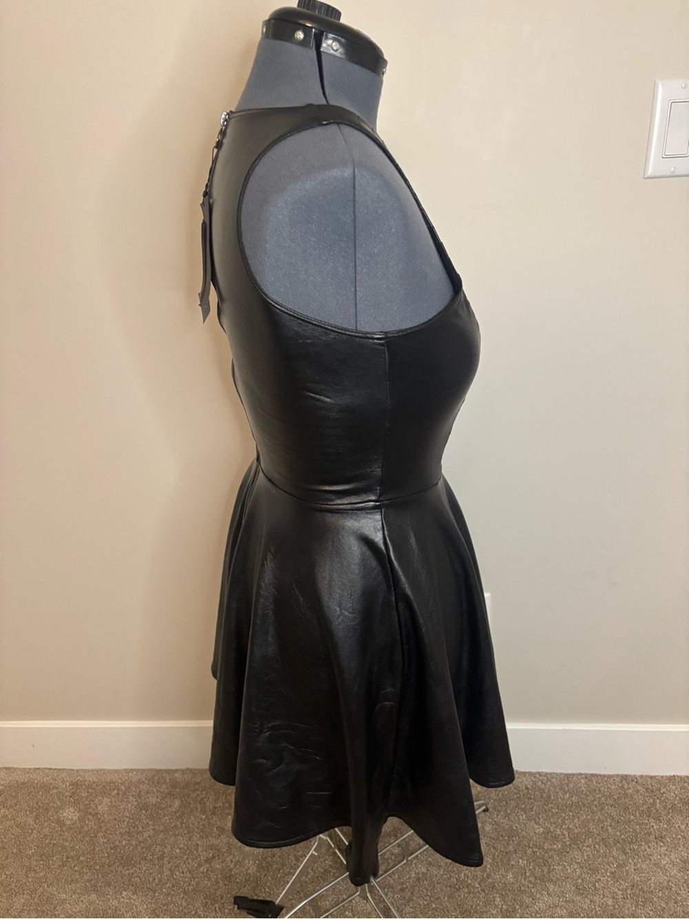Zara Woman Faux Leather Quilted Fit & Flare Mini Dress - Size M - Picture 3 of 7